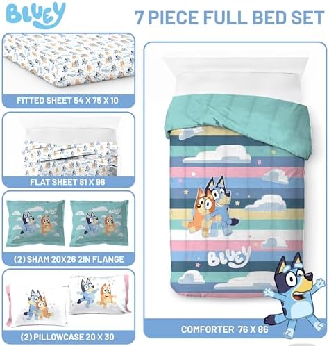 Jay Franco Bluey 7 Piece Comforter Set for Kids