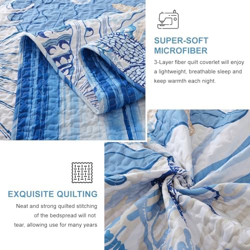 Coastal Quilt Set 3 Piece Queen Size Blue