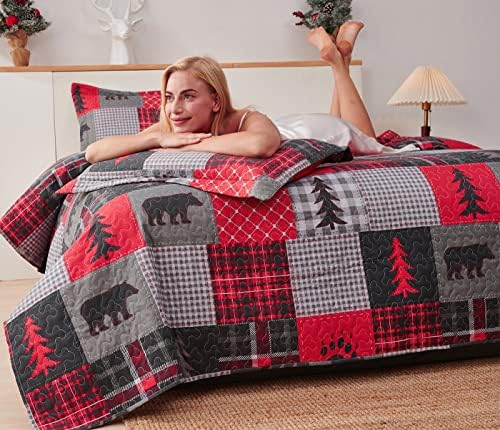 ARL HOME Rustic King Size Plaid Quilt Set
