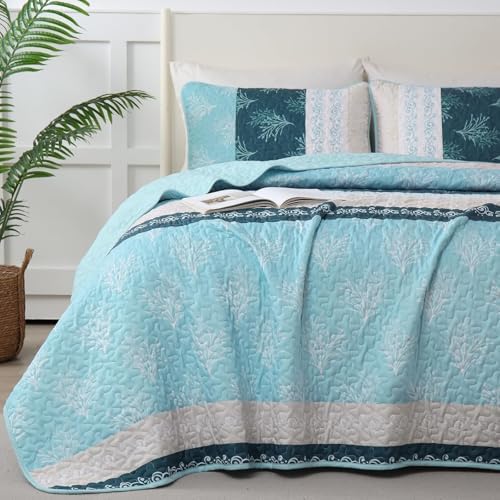DJY Light Blue Boho Quilt Set 3 Pieces King Size