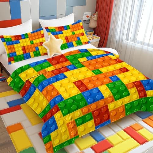BlessLiving Kids Building Blocks Comforter Set - 3-Piece Twin