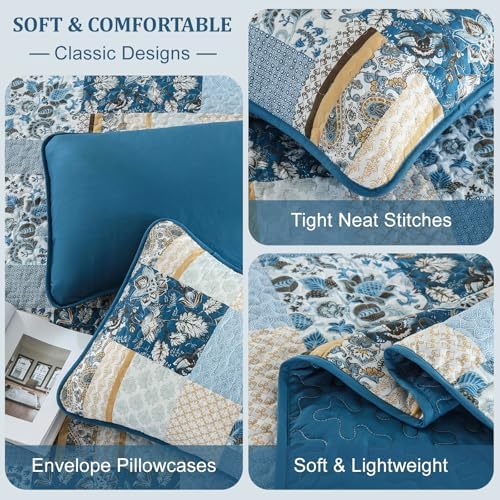 WONGS BEDDING Blue Plaid Patchwork Quilt Set Queen 3 Pieces