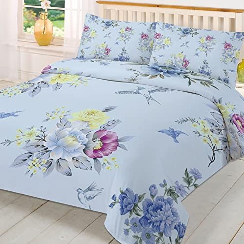 California King Duvet Cover Set with Flower and Bird Pattern