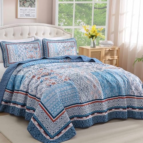 Wongs Bedding Blue Quilt Set Queen Size Bohemian