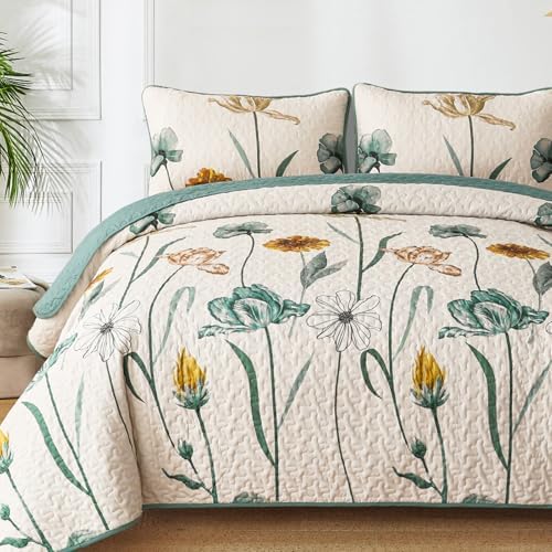 Wongs Bedding Floral Quilt Set Full Green Yellow