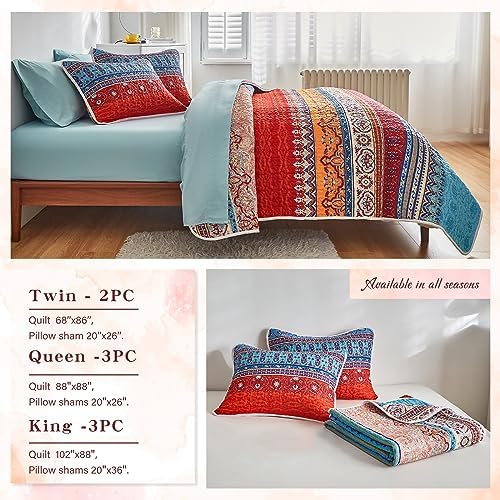 Tititada Twin Quilt Set 2 Pieces Reversible Striped Blue and Red Microfiber