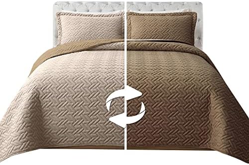 Elegant Comfort Reversible Quilt Set - 3 Piece Twin XL TaupeCream