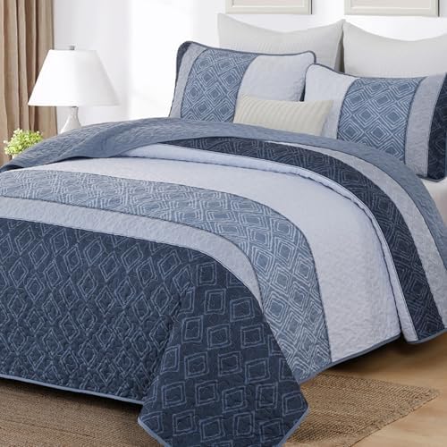 Cottolester King Size Quilt Set 3 Pieces Striped Plaid 1