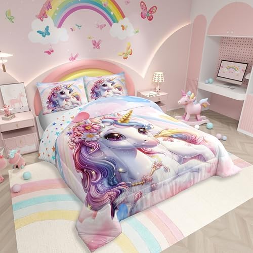 Erosebridal Unicorn Twin Comforter Set for Girls