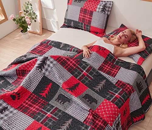 ARL HOME Rustic King Size Plaid Quilt Set