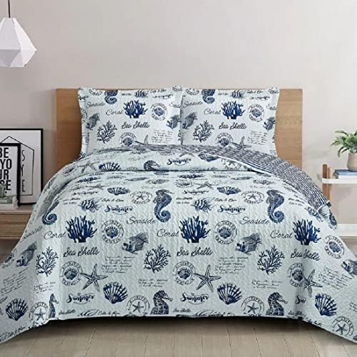 Royal Tradition Seaside Sea Shells Reversible Quilt Set