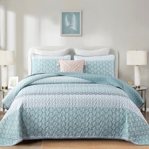 Cottolester Aqua Boho Queen Quilt Set 3 Pieces