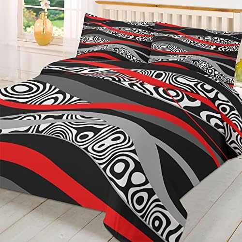 OComster California King Duvet Cover Set Red Geometric Pattern