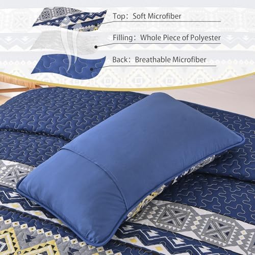 Wongs Bedding 3-Piece Quilt Set Queen Size Navy Blue