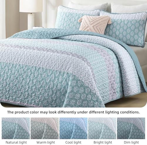 Cottolester Aqua Boho Queen Quilt Set 3 Pieces