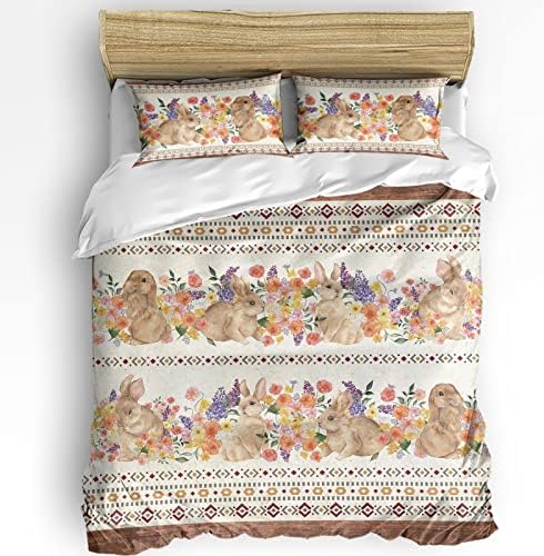 OComster California King Duvet Cover Set with Bunny Pattern
