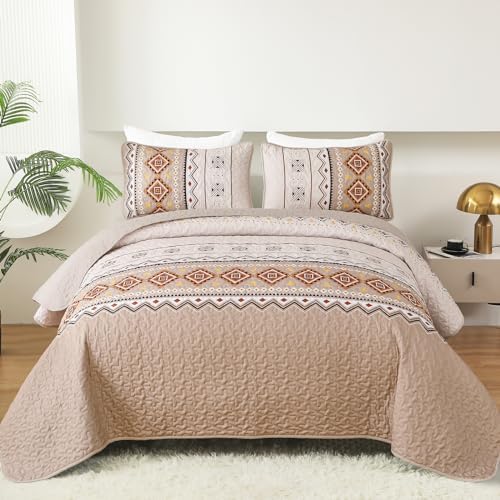 WONGS BEDDING Boho Beige Quilt Set Queen Size