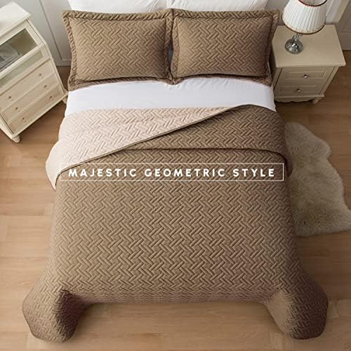 Elegant Comfort Reversible Quilt Set - 3 Piece Twin XL TaupeCream