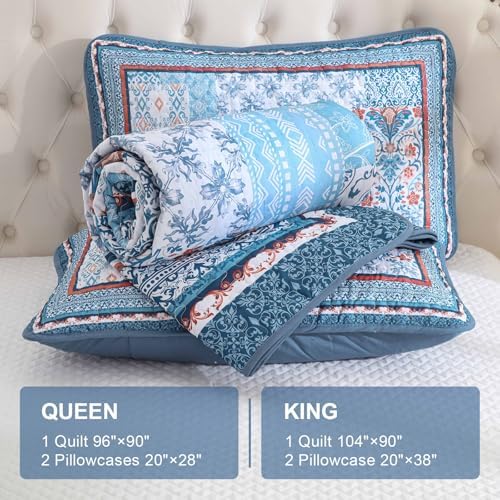 Wongs Bedding Blue Quilt Set Queen Size Bohemian
