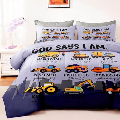 GRAT TIOC Construction Truck Comforter Set Twin Size