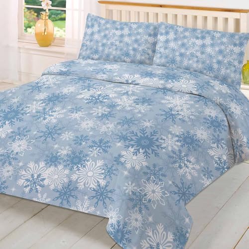 OComster California King Duvet Cover Set with Blue Snowflake Design