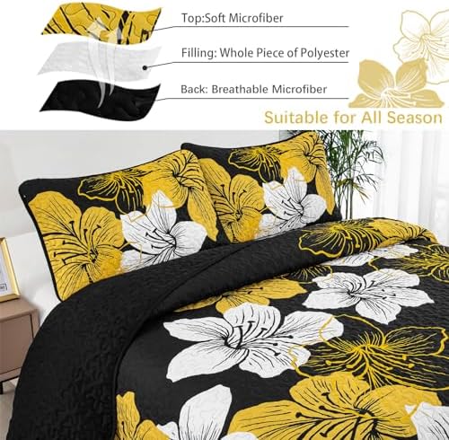 DJY 3 Piece Quilt Set Cal King Gold Floral