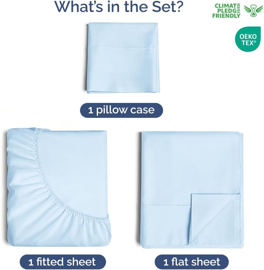 400 Thread Count Cotton Sheet Set Twin XL 100 Cotton Light Blue