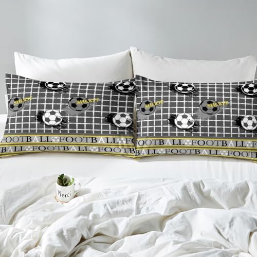 Football Bed Sheets Set Grey Yellow Fitted Sheet Pillowcases