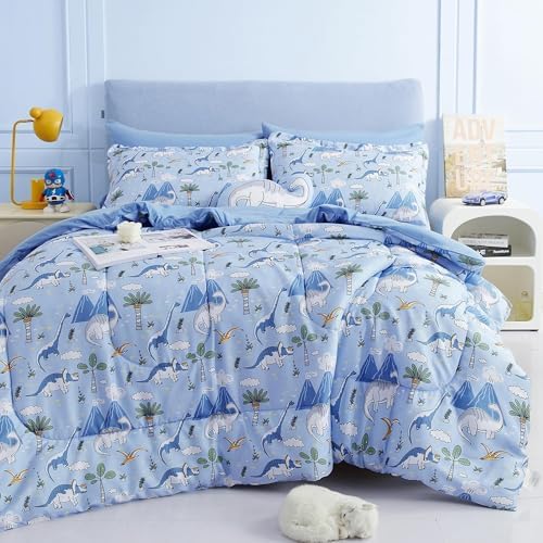 Mooreeke Kids Twin Comforter Set Dinosaur Blue 6PCS