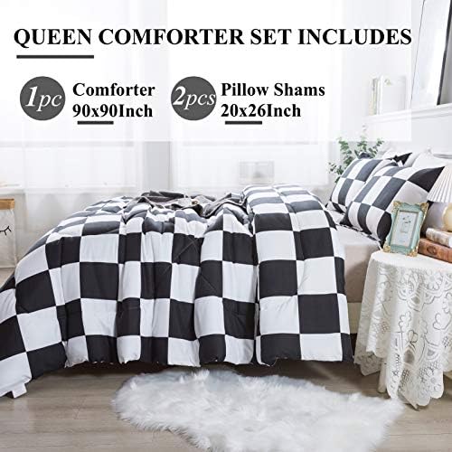 Andency Checkered Comforter Queen Set 3 Pieces