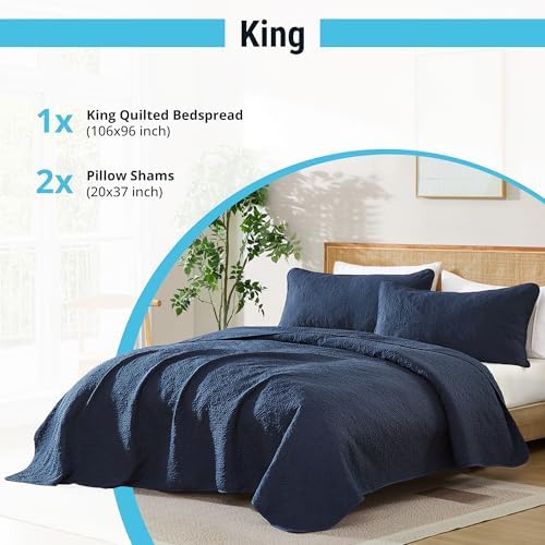 HLCME Lorenzo - 3 Piece King Quilt Set Navy Blue