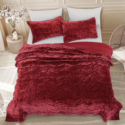 SHALALA Velvet Quilt Set King Size with Geometric Design