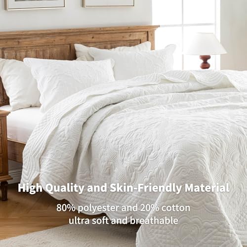 Meadow Park Ivory Embroidered Quilt Set King Size - 3 Pieces