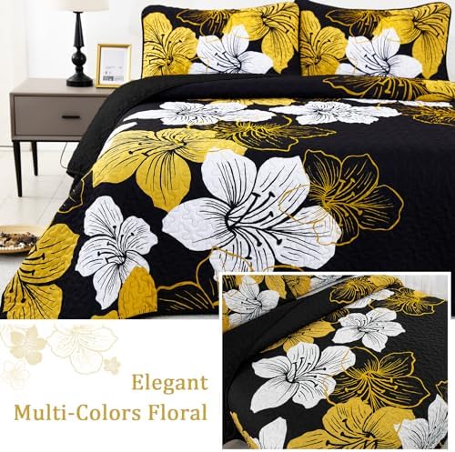 DJY 3 Piece Quilt Set Cal King Gold Floral