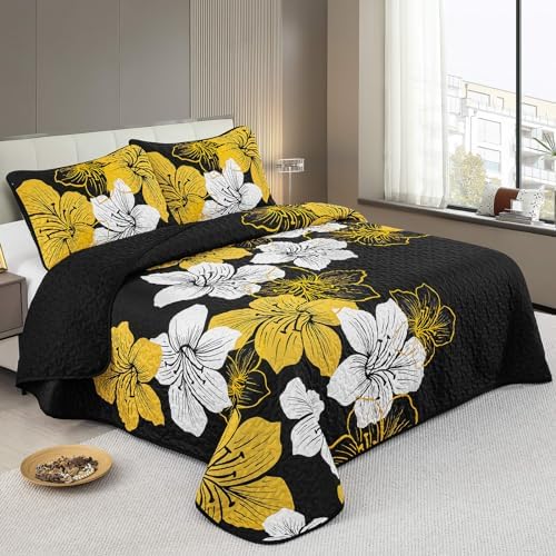 DJY 3 Piece Quilt Set Cal King Gold Floral