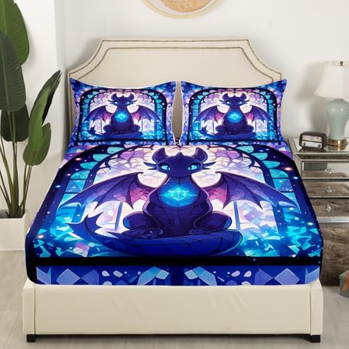 Manfei Cartoon Dragon Fitted Sheet Set Twin Size