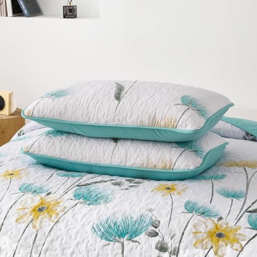 Dinjoy Floral King Quilt Set 3 Piece Aqua Farmhouse Bedding 1