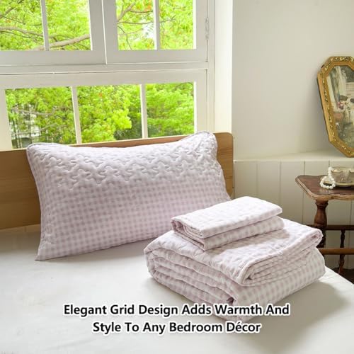 NSNLGSGC Pink Gingham Queen Quilt Set