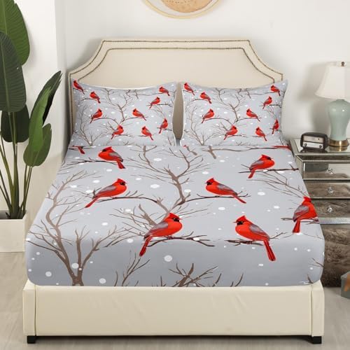Feelyou Bird Sheet Pillow Sham Set TwinXL Winter Decor