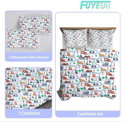 FUYEUN Cartoon Truck Comforter Set Twin