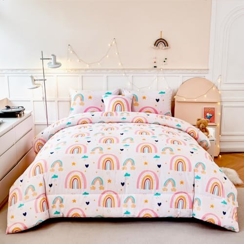 ANGIYUIN 6 Piece Rainbow Comforter Set for Girls