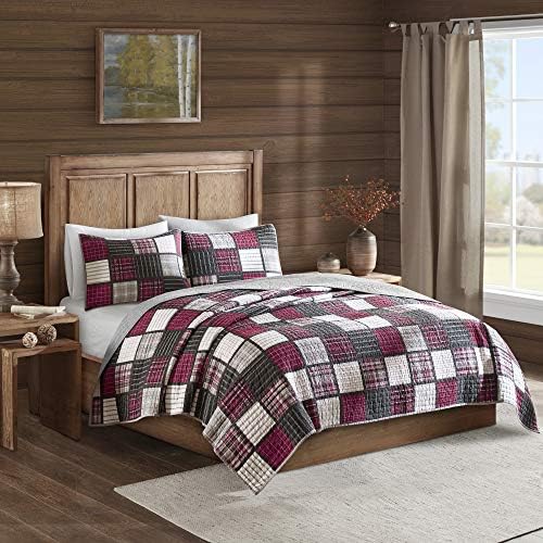Woolrich Reversible Quilt Set - 3 Piece Tulsa Plaid RedGrey