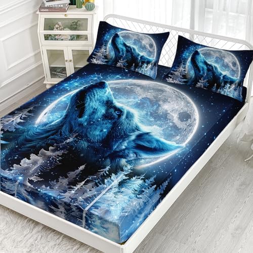 AILONEN Boys Wolf Twin XL Sheet Set 3-Piece Blue