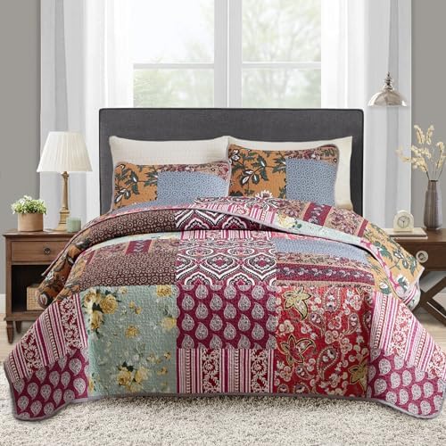 Flysheep 3-Piece Patchwork Quilt Set QueenFull Size