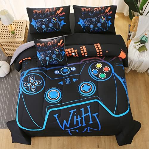 JQinHome Twin Gaming Comforter Set - 6 Piece Bed in a Bag