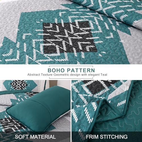 Dintszyayue Teal Boho Quilt Set 3 Pieces King Size