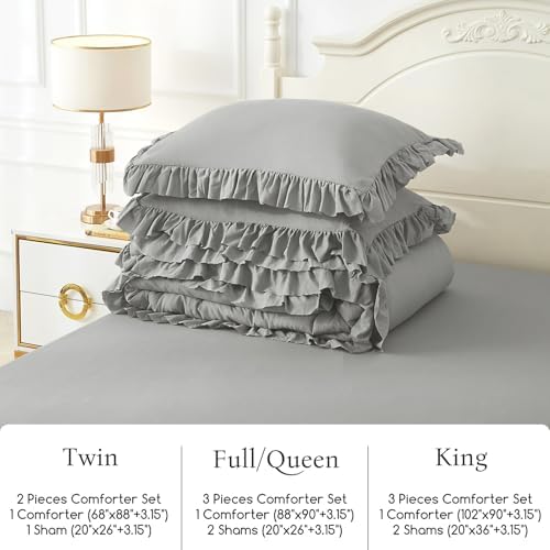 ARTALL Twin Ruffled Comforter Set - Light Grey