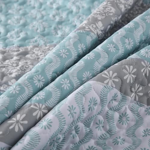 Cottolester King Size Aqua Boho Striped Quilt Set 3 Pieces