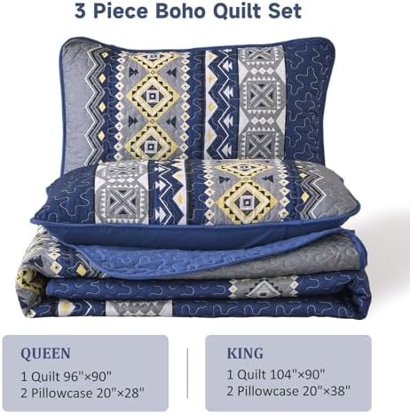 Wongs Bedding 3-Piece Quilt Set Queen Size Navy Blue