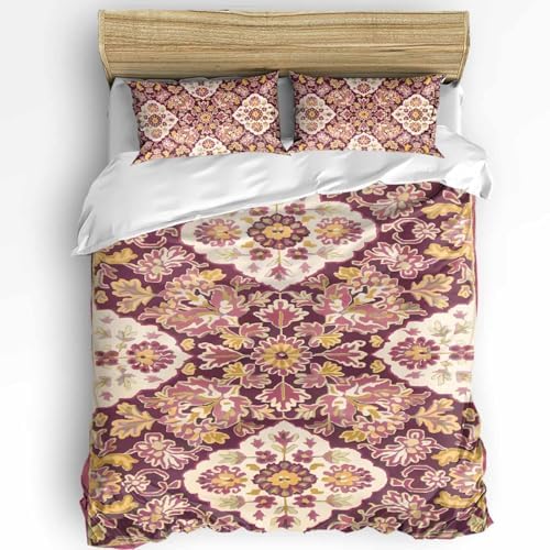Boanket 3-Piece Queen Bedding Set Red Boho Duvet Cover with Zipper